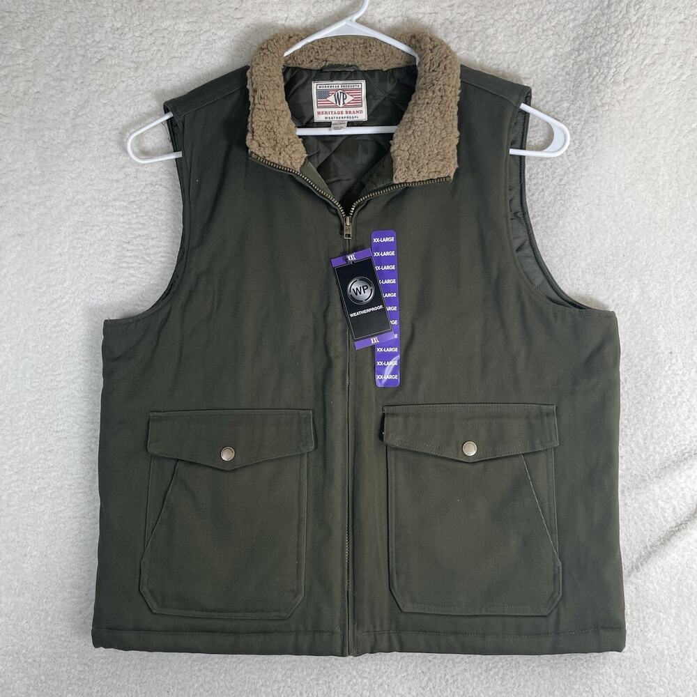 NWT Heritage Weatherproof Mens Vest XL Green Full Zip Pockets Work Canvas Duck